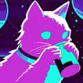 Vaporwave Cat Drinking in Space